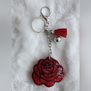 Red Rose Keychain with Tassel Bag Charm